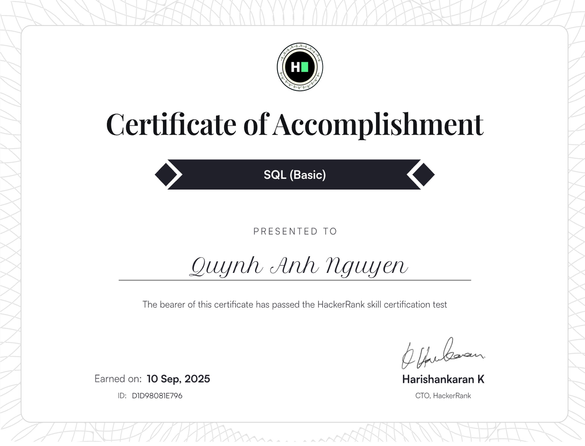 SQL (Basic) badge